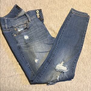 Torrid Blue Distressed Skinny Jeans stretch material
